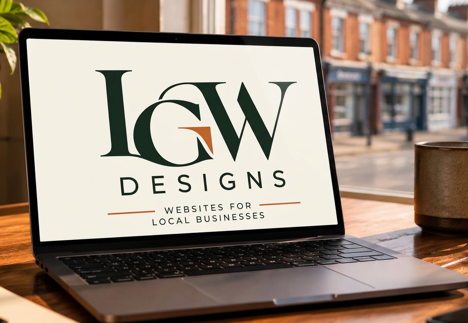 The LGW Designs logo shown on a laptop